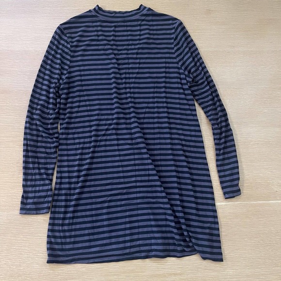 Women's Soma Size M Mock Neck Keyhole Long Sleeve Striped Dress Gray Black Soft - Picture 5 of 6